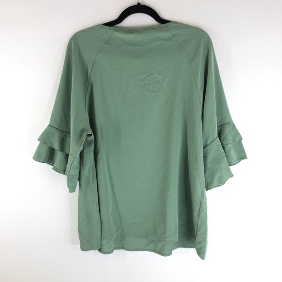 Bloomchic Womens Plain Ruffle Tiered Round Neck Blouse Green 12 - Picture 4 of 6